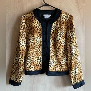 Vintage Maggy London 100% Silk Jacket Animal Print Gold Brwn Black Women Sz 10P
